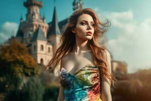 AI generated Charming young girl castle. Generate AI photo