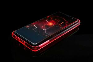 AI generated Hologram red mobile phone. Generate Ai photo