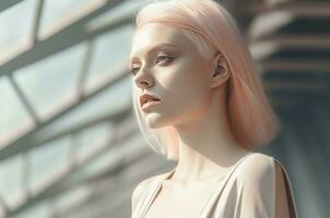 AI generated Albino pale skin girl model. Generate ai photo