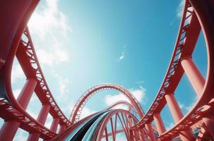 AI generated Roller coaster arch on blue sky. Generate Ai photo