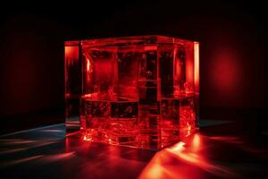 AI generated Futuristic glass red cube studio light. Generate Ai photo