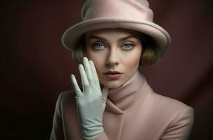 AI generated Stylish elegant woman hat with blue eyes. Generate Ai photo