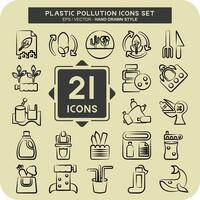 Icon Set Plastic Pollution. related to Environment symbol. hand drawn style. simple design editable. simple illustration vector