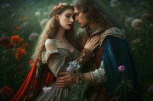 AI generated Romantic couple scene enchanting world. Generate ai photo