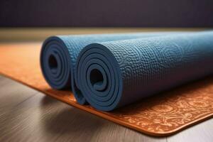 AI generated Yoga gym mat top rolled. Generate Ai photo