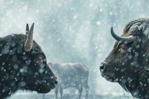 AI generated Two bison animals in wintertime. Generate ai photo
