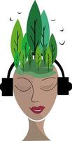 a woman with headphones on her head and trees vector