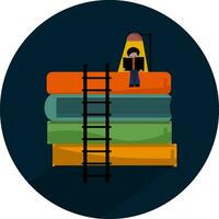 a man is standing on a ladder with books on top vector