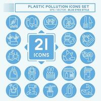 Icon Set Plastic Pollution. related to Environment symbol. blue eyes style. simple design editable. simple illustration vector