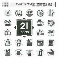 Icon Set Plastic Pollution. related to Environment symbol. comic style. simple design editable. simple illustration vector