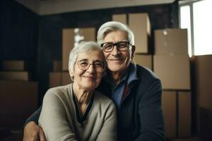 AI generated Happy senior couple inlove moving. Generate ai photo