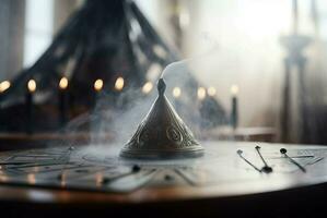 AI generated Cartomancy mystery ritual smoke altar. Generate ai photo