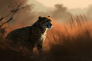 AI generated Cheetah stalking savannah. Generate ai photo