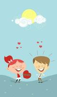 cartoon boy and girl holding heart shaped box vector