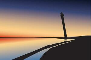 Lighthouse Silhouette over the sunset vector