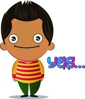 Little brown boy character is positive vector