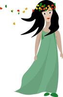 a cartoon woman in a green dress with leaves on her head vector