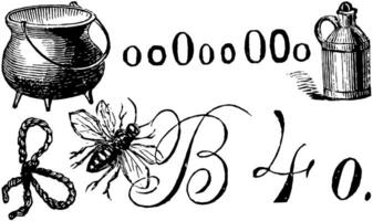 a drawing of a bee, a pot, and a bucket vector