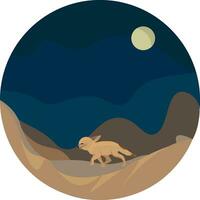 a fox running in the desert at night vector