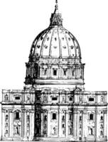 Back View of St. Peter Rome dome vintage engraving. vector