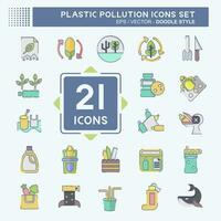 Icon Set Plastic Pollution. related to Environment symbol. doodle style. simple design editable. simple illustration vector