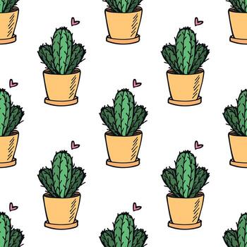 Seamless pattern with cactus doodle for decorative print, wrapping paper, greeting cards and fabric vector