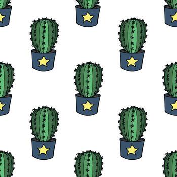 Seamless pattern with cactus doodle for decorative print, wrapping paper, greeting cards and fabric vector
