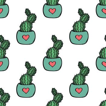 Seamless pattern with cactus doodle for decorative print, wrapping paper, greeting cards and fabric vector