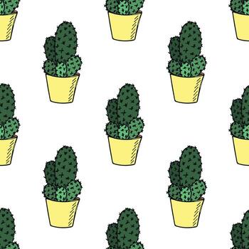 Seamless pattern with cactus doodle for decorative print, wrapping paper, greeting cards and fabric vector