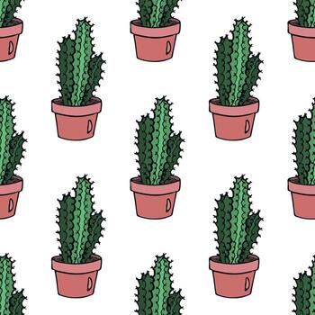 Seamless pattern with cactus doodle for decorative print, wrapping paper, greeting cards and fabric vector