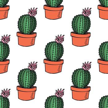 Seamless pattern with cactus doodle for decorative print, wrapping paper, greeting cards and fabric vector