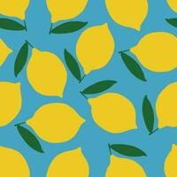 Seamless vector pattern with yellow lemons on blue background