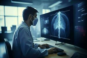 AI generated Diagnose lungs treatment on computer screen. Generate ai photo
