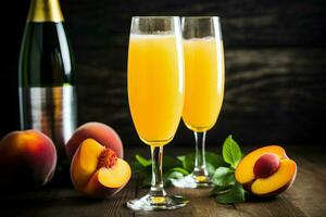 AI generated Peach mimosas Bellini. Generate ai photo