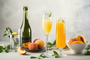 AI generated Peach mimosas Bellini cocktails. Generate ai photo