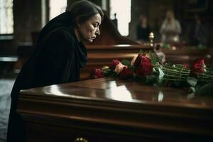 ai generado funeral Iglesia mujer. generar ai foto