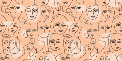 Seamless pattern with linear faces of girls. Abstract silhouettes of women, different shapes. Vector graphics.