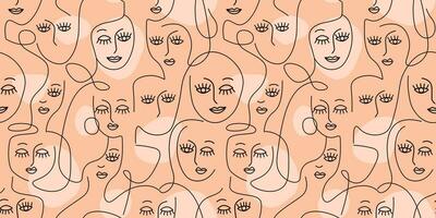 Seamless pattern with linear faces of girls. Abstract silhouettes of women, different shapes. Vector graphics.