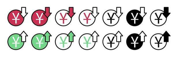 yuan moneda crecer. un conjunto de varios arriba y abajo flechas aislado en blanco antecedentes vector