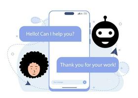 chatbot, utilizando y chateando artificial inteligencia charla larva del moscardón desarrollado por tecnología compañía. digital charla bot, robot solicitud, conversacion asistente concepto. optimizando idioma modelos para diálogo vector