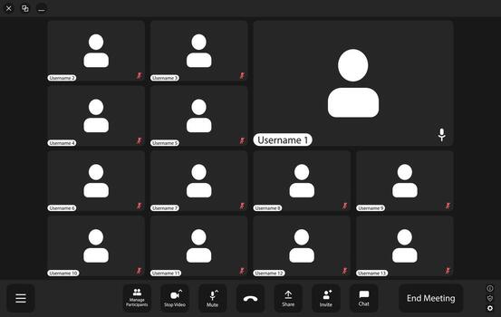 ui ux modelo para computadora portátil, escritorio y teléfono. vídeo reunión ui para 13 usuarios moderno estilo con nuevo botones vector