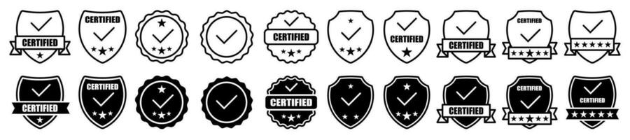 Approved label icon sign vector set. Collection of approval badge with check mark symbol illustration. Isolated on white background