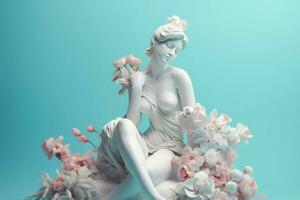 AI generated Female elegant white sculpture spring flowers. Generate ai photo