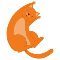 Cute flat orange cat lying with paws outstretched vector