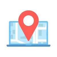 Location of the marker on map on laptop monitor. Geolocation concept. vector