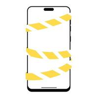 Phone with warning tape. Concept of fighting phone addiction or mobile problem vector