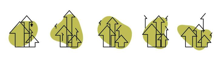 A set of arrows pointing up. Upward movement is shown. A sign of growth and development. Improvement of sales, ratings, popularity vector