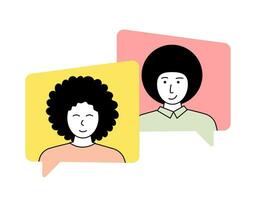 Girl and boy talking on video call. Video call application illustration vector