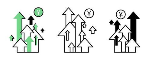 yuan moneda crecer. un conjunto de varios arriba flechas vector