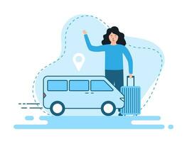 Changes in the girl's life. The concept of moving to a new place or traveling the world vector